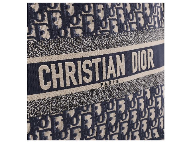 Borsa a tracolla Christian Dior Book Tote Medium Oblique Canvas in blu navy - vista 10