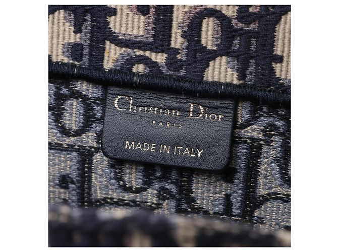 Borsa a tracolla Christian Dior Book Tote Medium Oblique Canvas in blu navy - vista 12