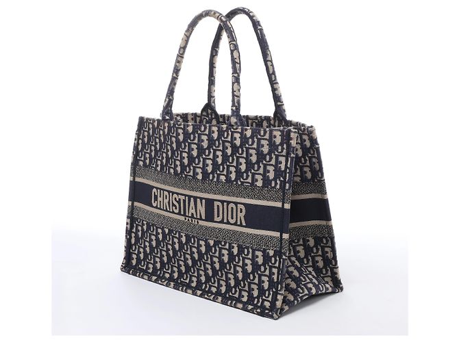 Borsa a tracolla Christian Dior Book Tote Medium Oblique Canvas in blu navy - vista 2