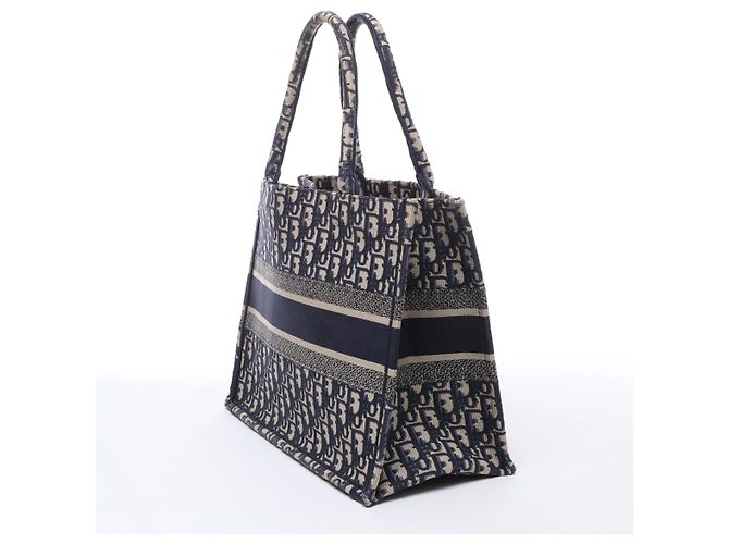 Borsa a tracolla Christian Dior Book Tote Medium Oblique Canvas in blu navy - vista 3