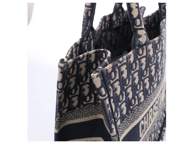 Borsa a tracolla Christian Dior Book Tote Medium Oblique Canvas in blu navy - vista 5