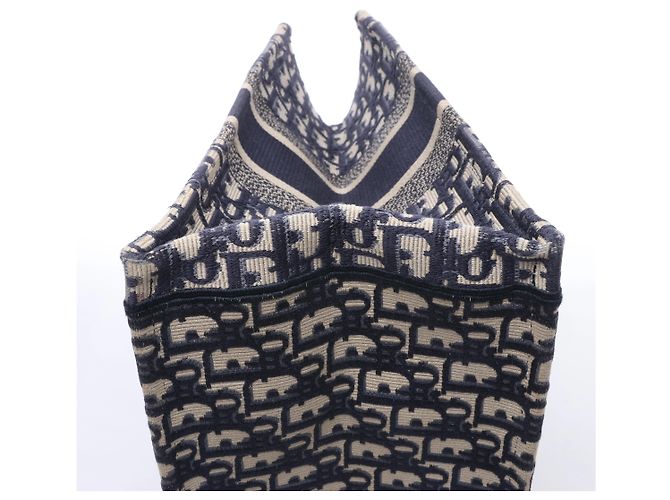 Borsa a tracolla Christian Dior Book Tote Medium Oblique Canvas in blu navy - vista 7