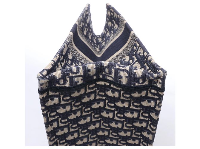 Borsa a tracolla Christian Dior Book Tote Medium Oblique Canvas in blu navy - vista 8