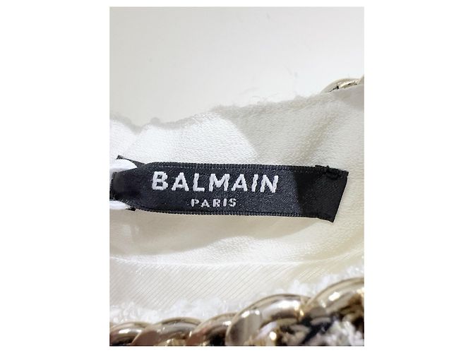Top Balmain de Tweed Blanco con Ribete de Cadena Talla 38 Multicolor - vista 2