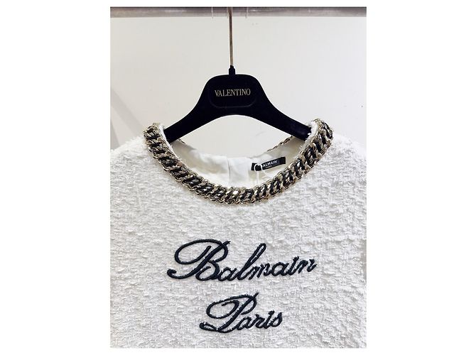 Top Balmain de Tweed Blanco con Ribete de Cadena Talla 38 Multicolor - vista 3