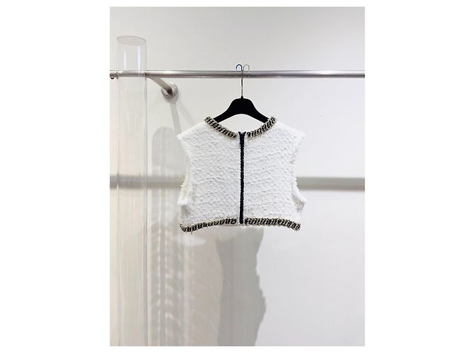 Top Balmain de Tweed Blanco con Ribete de Cadena Talla 38 Multicolor - vista 4