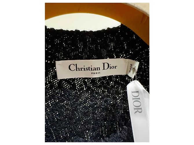 Dior Strickjacke aus schwarzem Tweed mit goldenen Perlenknöpfen Mehrfarben - Ansicht 2