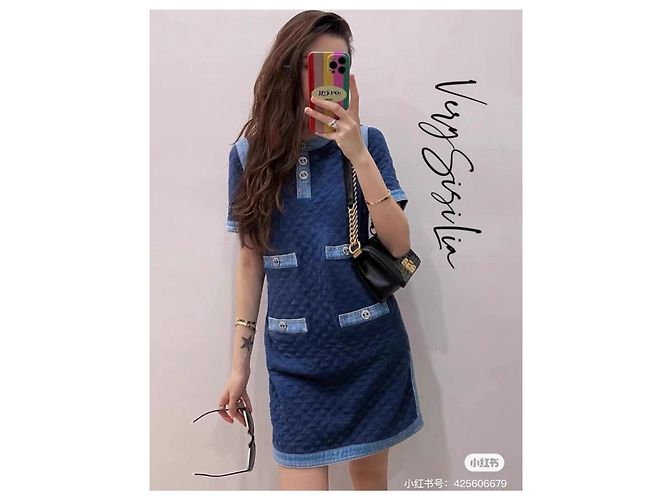 Vestido Chanel de denim con botones de cristal Multicolor - vista 9
