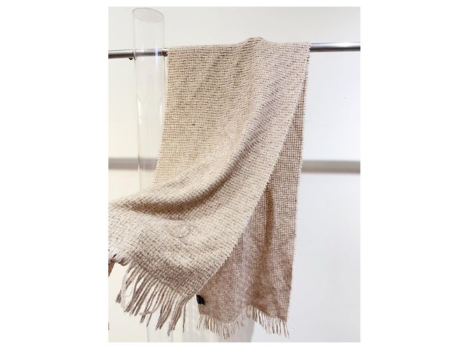 Sciarpa Chanel in seta beige con filo d'oro Multicolore - vista 7