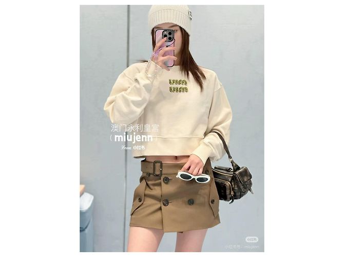 Miu Miu Baumwoll Hoodie mit Strass Logo Mehrfarben - Ansicht 8
