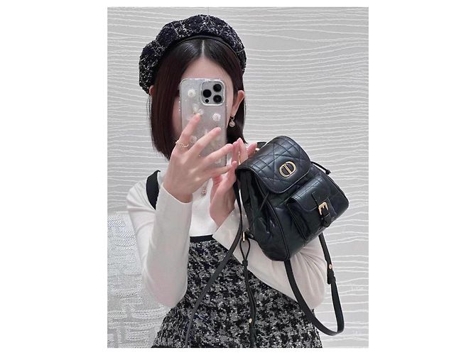 Mini zaino Dior Caro in pelle nero e oro Multicolore - vista 9