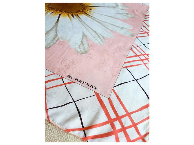 Sciarpa Burberry in cotone e seta con stampa a margherite Marrone Rosa Bianco Arancione - vista 3