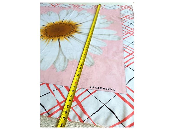 Sciarpa Burberry in cotone e seta con stampa a margherite Marrone Rosa Bianco Arancione - vista 5