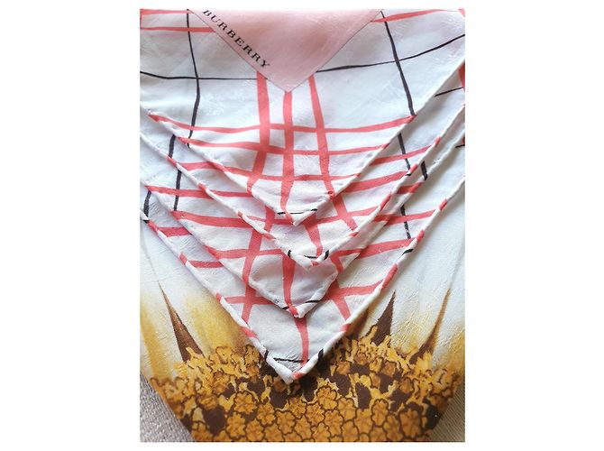 Sciarpa Burberry in cotone e seta con stampa a margherite Marrone Rosa Bianco Arancione - vista 7