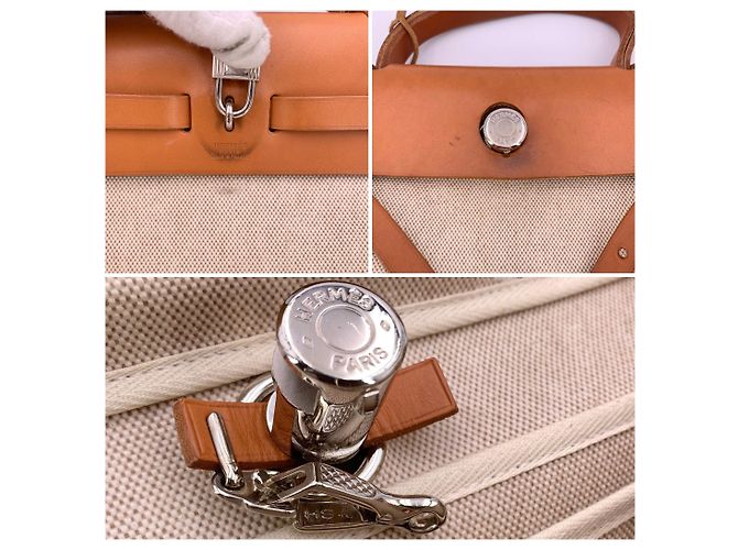 Hermès Hermes Vintage Herbag PM 2 in 1 Satchel in tela beige e nera - vista 5