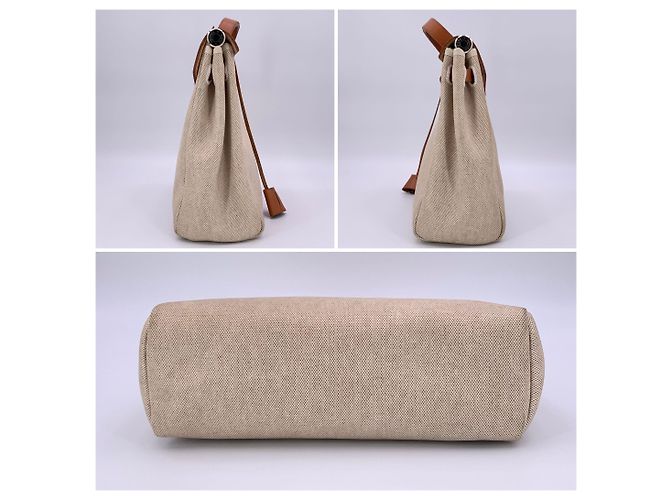 Hermès Hermes Vintage Herbag PM 2 in 1 Satchel in tela beige e nera - vista 7