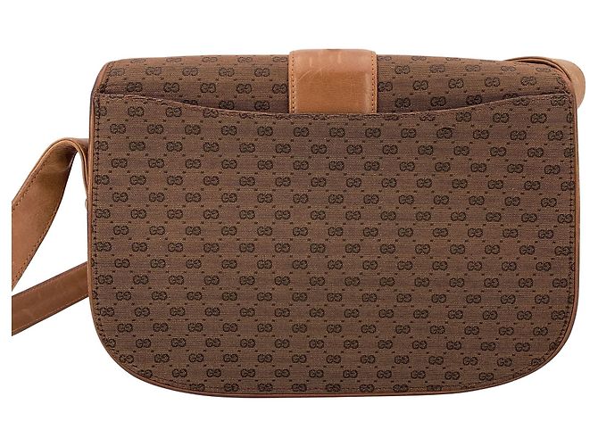 Gucci Vintage Micro GG Monogram Leder-Schultertasche mit Klappe in Braun - Ansicht 3