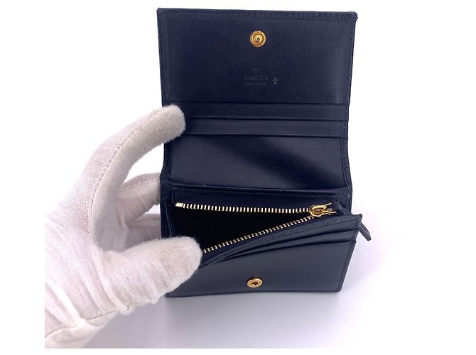 Horsebit 1955 Gucci Portafoglio compatto bifold 1955 in pelle beige e blu con morsetto - vista 3