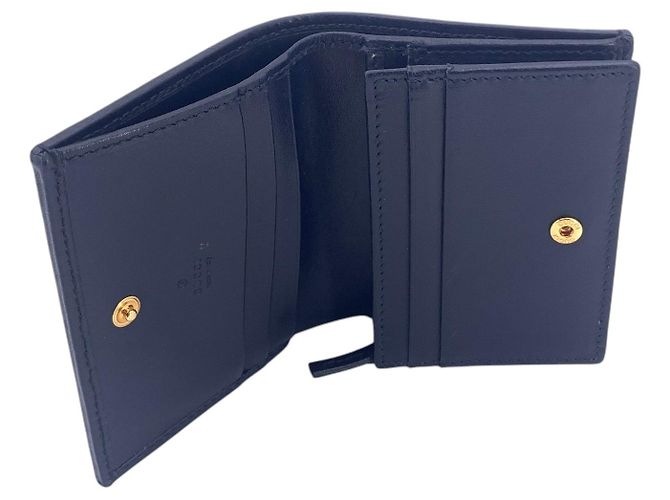 Horsebit 1955 Gucci Portafoglio compatto bifold 1955 in pelle beige e blu con morsetto - vista 4