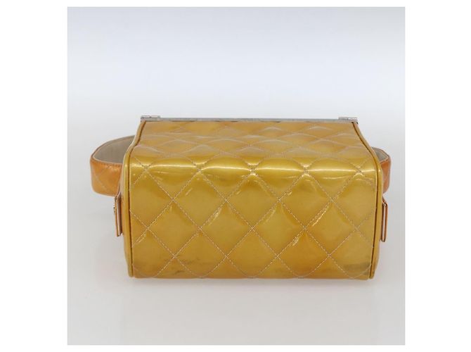 CHANEL Matelasse Vanity Box Patent leather Yellow Silver CC - vista 5