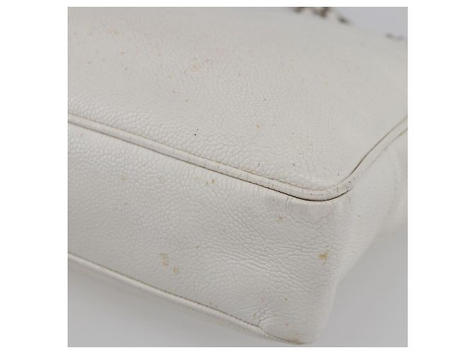 CHANEL Chain Shoulder Bag Caviar Skin White Silver CC - vista 14