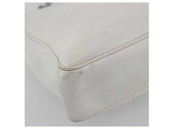 CHANEL Chain Shoulder Bag Caviar Skin White Silver CC - vista 15