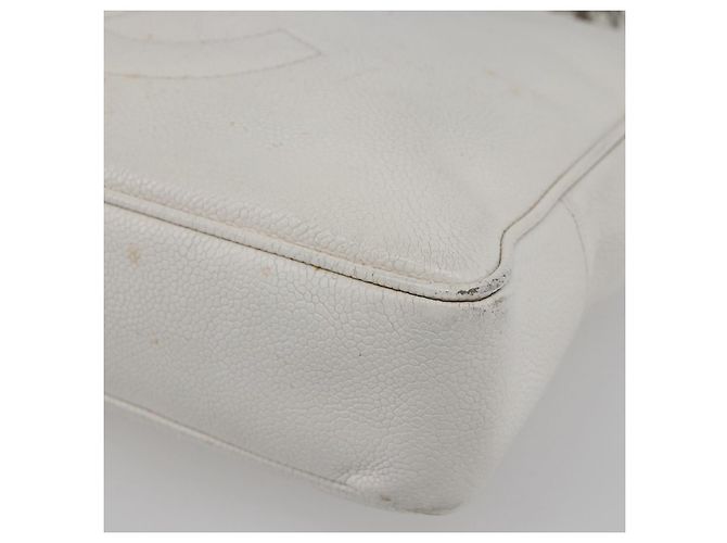CHANEL Chain Shoulder Bag Caviar Skin White Silver CC - vista 16