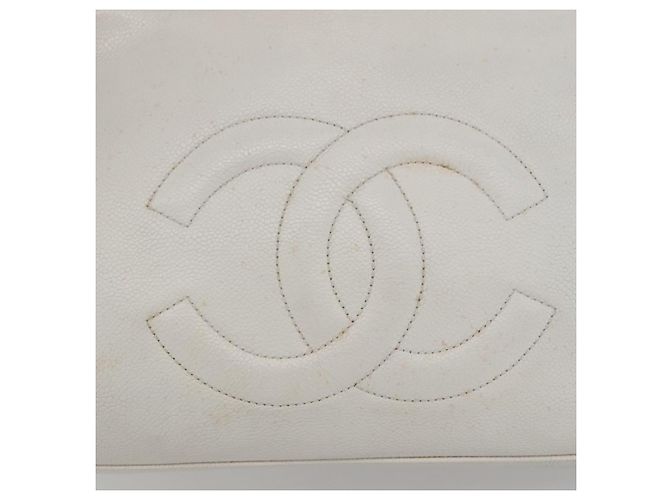 CHANEL Chain Shoulder Bag Caviar Skin White Silver CC - vista 17