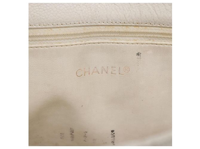 CHANEL Chain Shoulder Bag Caviar Skin White Silver CC - vista 18