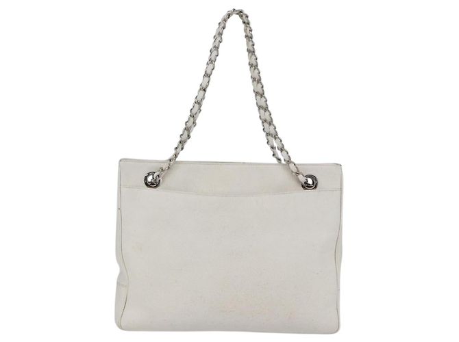 CHANEL Chain Shoulder Bag Caviar Skin White Silver CC - vista 2