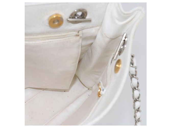 CHANEL Chain Shoulder Bag Caviar Skin White Silver CC - vista 20