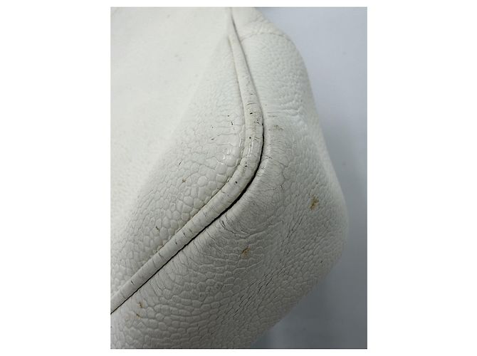 CHANEL Chain Shoulder Bag Caviar Skin White Silver CC - vista 27