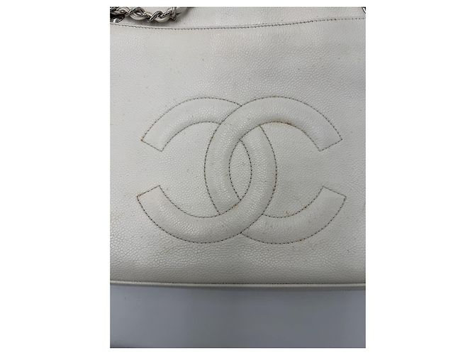 CHANEL Chain Shoulder Bag Caviar Skin White Silver CC - vista 28