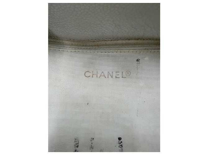 CHANEL Chain Shoulder Bag Caviar Skin White Silver CC - vista 29