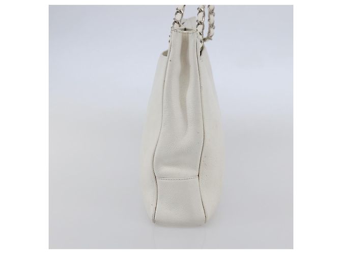 CHANEL Chain Shoulder Bag Caviar Skin White Silver CC - vista 3