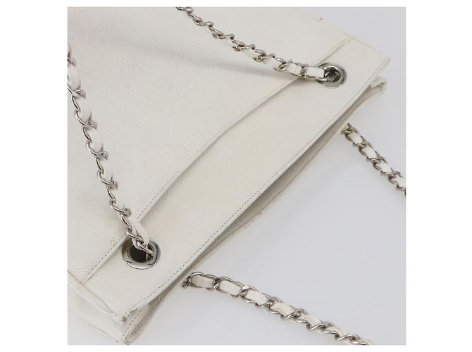 CHANEL Chain Shoulder Bag Caviar Skin White Silver CC - vista 6
