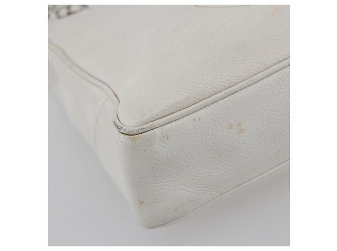 CHANEL Chain Shoulder Bag Caviar Skin White Silver CC - vista 9