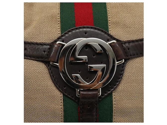 GUCCI Web Sherry Line Shoulder Bag Canvas Beige Silver 114871 - vista 14