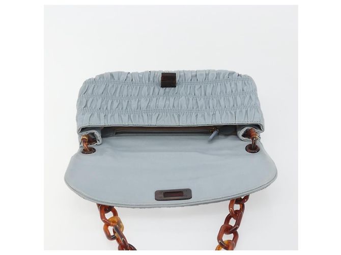 PRADA Sac à épaule en cuir à chaîne Gathered Pla Bleu clair - vue 16