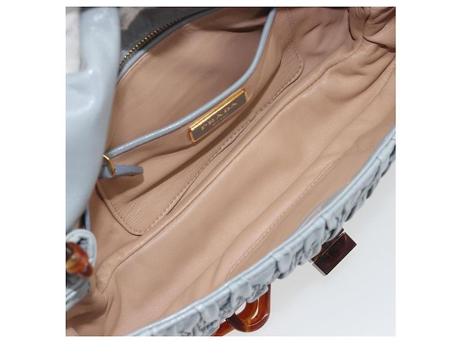 PRADA Sac à épaule en cuir à chaîne Gathered Pla Bleu clair - vue 18