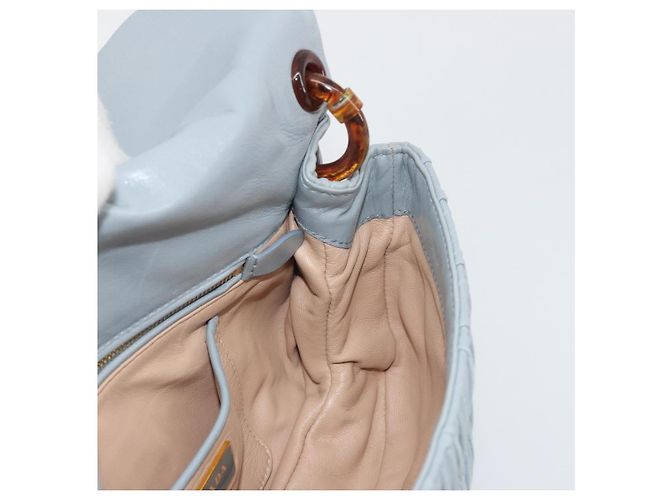 PRADA Sac à épaule en cuir à chaîne Gathered Pla Bleu clair - vue 19