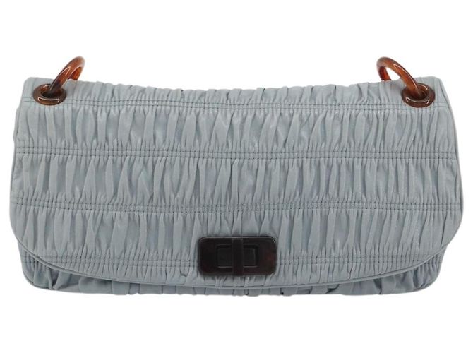 PRADA Sac à épaule en cuir à chaîne Gathered Pla Bleu clair - vue 2