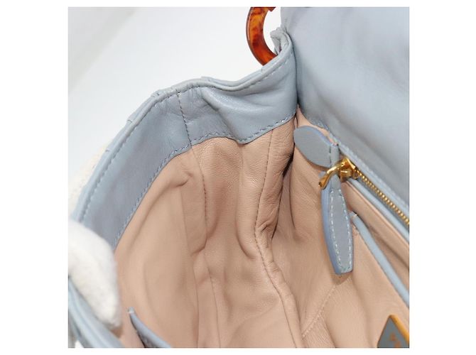 PRADA Sac à épaule en cuir à chaîne Gathered Pla Bleu clair - vue 20