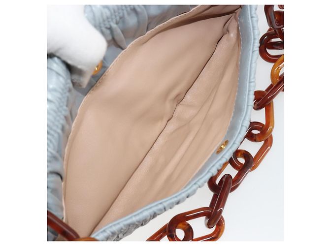 PRADA Sac à épaule en cuir à chaîne Gathered Pla Bleu clair - vue 24