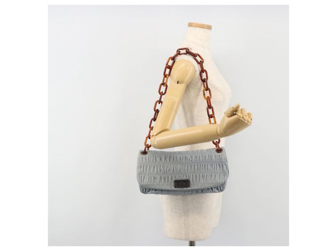 PRADA Sac à épaule en cuir à chaîne Gathered Pla Bleu clair - vue 27