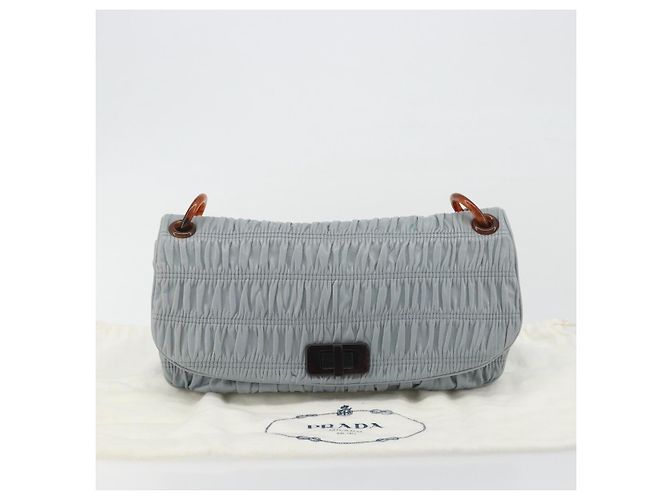 PRADA Sac à épaule en cuir à chaîne Gathered Pla Bleu clair - vue 28