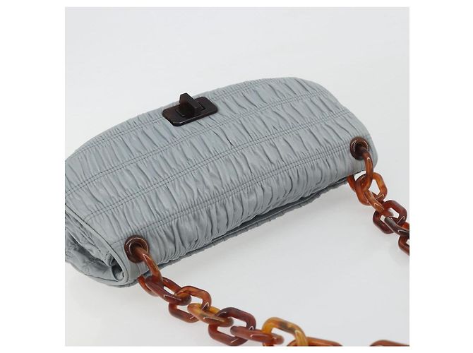 PRADA Sac à épaule en cuir à chaîne Gathered Pla Bleu clair - vue 6