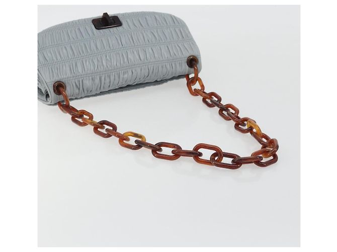 PRADA Sac à épaule en cuir à chaîne Gathered Pla Bleu clair - vue 7