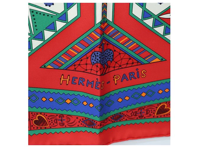 Hermès HERMES Carre 90 Scarf  ORS BLEUS D'AFRIQUE  Silk Red - vista 12