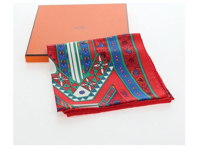 Hermès HERMES Carre 90 Scarf  ORS BLEUS D'AFRIQUE  Silk Red - vista 15